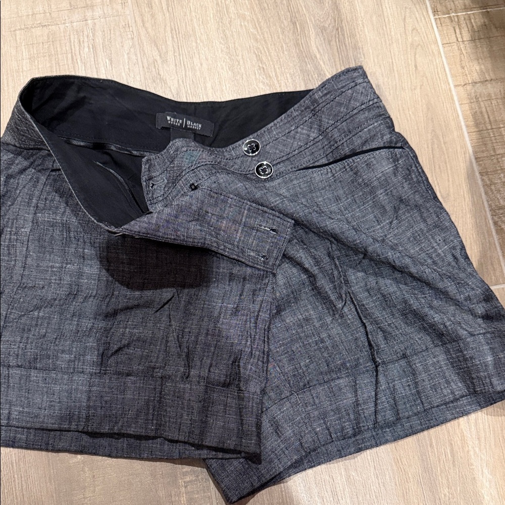 White House Black Market Black and Gray Button-Accent Shorts